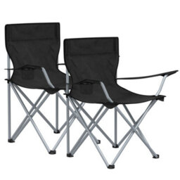 LEDREM Folding Camping Chairs, Set Of 2 Outdoor Chair, With Armrests, Cup Holder, Portable, 120 Kg Capacity, Black - thumbnail 2