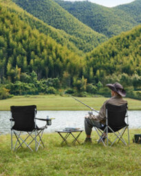 LEDREM Folding Camping Chairs, Set Of 2 Outdoor Chair, With Armrests, Cup Holder, Portable, 120 Kg Capacity, Black - thumbnail 7