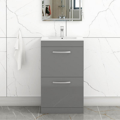 Royal Bathrooms Turin Indigo Grey Gloss 500mm Floor Standing Vanity Unit 2 Drawer With Minimalist Basin Sink - image 1