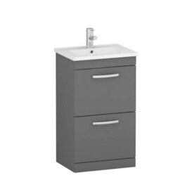 Royal Bathrooms Turin Indigo Grey Gloss 500mm Floor Standing Vanity Unit 2 Drawer With Minimalist Basin Sink - thumbnail 6