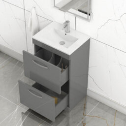 Royal Bathrooms Turin Indigo Grey Gloss 500mm Floor Standing Vanity Unit 2 Drawer With Minimalist Basin Sink - thumbnail 5