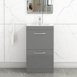Royal Bathrooms Turin Indigo Grey Gloss 500mm Floor Standing Vanity Unit 2 Drawer With Minimalist Basin Sink - thumbnail 1
