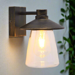 CGC Lighting Cgc Chester Antique Bronze Outdoor Wall Light Lantern With Bell Shape Clear Glass Diffuser E27 Ip54