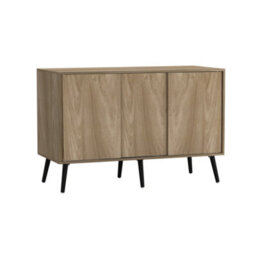 Urbn-Living Urbnliving 3-Door Sliding Cabinet Sideboard Oak Carcass With Oak Doors Storage Organiser Home Cupboard Black Wooden Legs