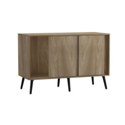Urbn-Living Urbnliving 3-Door Sliding Cabinet Sideboard Oak Carcass With Oak Doors Storage Organiser Home Cupboard Black Wooden Legs - thumbnail 5