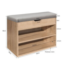 Gr8 Home Wooden Ottoman Shoes Storage Rack Bench Padded Grey Seat Cabinet Cupboard Stand - thumbnail 7