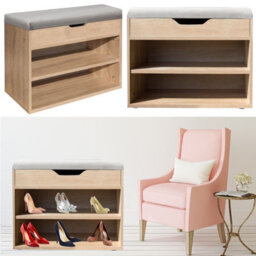 Gr8 Home Wooden Ottoman Shoes Storage Rack Bench Padded Grey Seat Cabinet Cupboard Stand - thumbnail 1