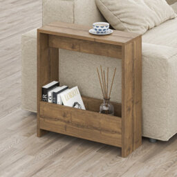 Decortie Simpi Modern Slim End Table Magazine Rack 55Cm Multipurpose Dark Oak Effect Living Room H 60Cm