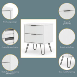 Core Products Augusta Industrial White 2 Drawer Bedside Cabinet H57.0Cm X W45.0Cm X D39.5Cm - thumbnail 8