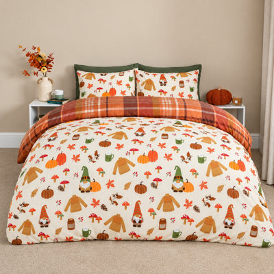 Autumn Reversible Microfibre Duvet Cover Set With Pillowcases - image 1