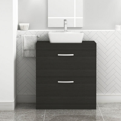 Royal Bathrooms 800mm Hale Black 2 Drawer Free Standing Bathroom Vanity Unit With Basin & Cube Countertop Sink - image 1