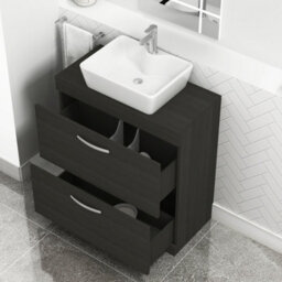Royal Bathrooms 800mm Hale Black 2 Drawer Free Standing Bathroom Vanity Unit With Basin & Cube Countertop Sink - thumbnail 3