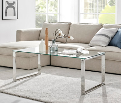 Furniturebox Miami Modern Rectangular Clear Glass Coffee Table With Square Silver Chrome Metal Legs For Minimalist Living Room - image 1