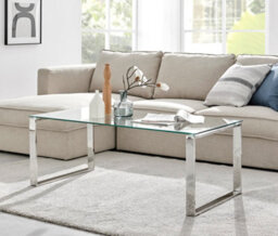 Furniturebox Miami Modern Rectangular Clear Glass Coffee Table With Square Silver Chrome Metal Legs For Minimalist Living Room