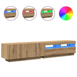 Walplus Tv Cabinet With Led Lights Artisan Oak 200X35X40 Cm Engineered Wood - thumbnail 2