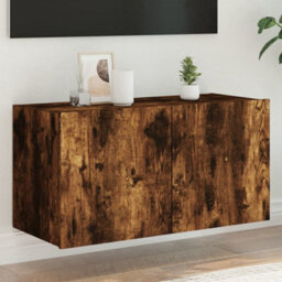 Berkfield Tv Wall Cabinet With Led Lights Smoked Oak 80X35X41 Cm - thumbnail 1