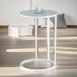 Pirlo Plush C Shaped Side Table Chrome White Living Room Furniture - thumbnail 3