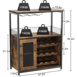 Wine Bar Rack Cabinet With Wine Rack Storage Glass Holder Sideboard - thumbnail 2