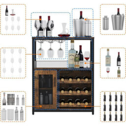 Wine Bar Rack Cabinet With Wine Rack Storage Glass Holder Sideboard - thumbnail 5