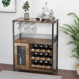 Wine Bar Rack Cabinet With Wine Rack Storage Glass Holder Sideboard - thumbnail 4