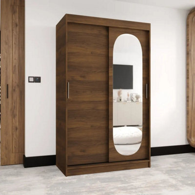 Arte Royal 120Cm Oak Walnut Sliding Wardrobe With Shaped Mirror Panel - image 1