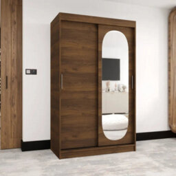 Arte Royal 120Cm Oak Walnut Sliding Wardrobe With Shaped Mirror Panel