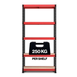 RB UK Rb Boss Garage Shelving Unit Fastlok 5 Shelf Mdf Red & Black Powder Coated Steel (H) 1800mm (W) 900mm (D) 300mm - thumbnail 4
