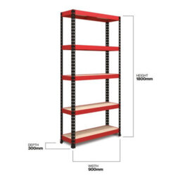 RB UK Rb Boss Garage Shelving Unit Fastlok 5 Shelf Mdf Red & Black Powder Coated Steel (H) 1800mm (W) 900mm (D) 300mm - thumbnail 3