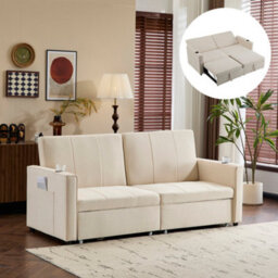 Abrihome 207Cm King Size Fabric Sofa Bed, Convertible Loveseat With Cup Holders & Storage Pockets, Pull Out Chaise Lounge For Living Room - thumbnail 6
