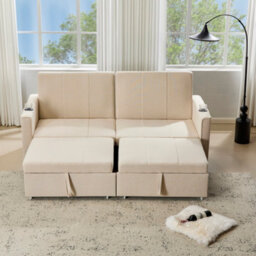 Abrihome 207Cm King Size Fabric Sofa Bed, Convertible Loveseat With Cup Holders & Storage Pockets, Pull Out Chaise Lounge For Living Room - thumbnail 1