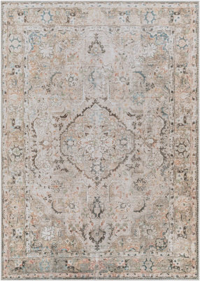 Livabliss Kemer-Washable Beige Grey Blue Traditional Vintage Boho Living Dining Rug 200 X 275 Cm Easy Care, Non Shedding - image 1