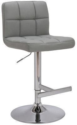 Lamboro Allegro Real Leather Single Kitchen Bar Stool, Chrome Footrest, Adjustable Swivel Gas Lift, Breakfast Bar & Home Barstool, Grey - image 1