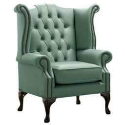 Chesterfield High Back Wing Chair Shelly Lichen Leather Bespoke In Queen Anne Style - thumbnail 1