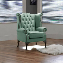 Chesterfield High Back Wing Chair Shelly Lichen Leather Bespoke In Queen Anne Style - thumbnail 3