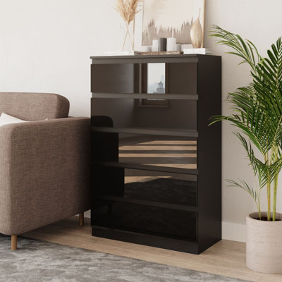 Urbn-Living Urbnliving 109Cm Tall 5 Drawer High Gloss Bedside Chest Of Drawers With Smooth Metal Runner Black & Black - image 1