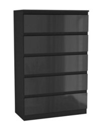 Urbn-Living Urbnliving 109Cm Tall 5 Drawer High Gloss Bedside Chest Of Drawers With Smooth Metal Runner Black & Black - thumbnail 2
