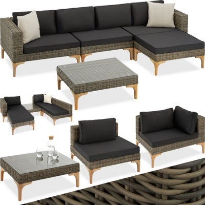 Tectake Garden Furniture Set Konstanza - Modular Outdoor Sofa, Footstool, Coffee Table - Nature - image 1