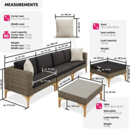 Tectake Garden Furniture Set Konstanza - Modular Outdoor Sofa, Footstool, Coffee Table - Nature - thumbnail 6