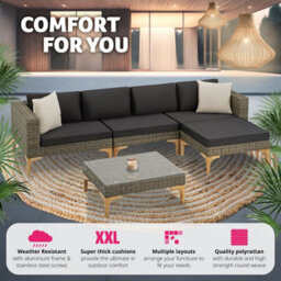 Tectake Garden Furniture Set Konstanza - Modular Outdoor Sofa, Footstool, Coffee Table - Nature - thumbnail 4