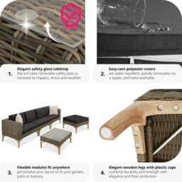 Tectake Garden Furniture Set Konstanza - Modular Outdoor Sofa, Footstool, Coffee Table - Nature - thumbnail 5