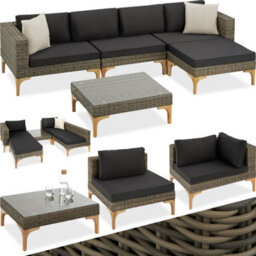 Tectake Garden Furniture Set Konstanza - Modular Outdoor Sofa, Footstool, Coffee Table - Nature