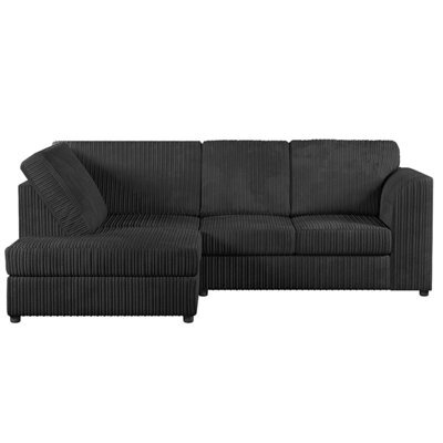 Furnishings For Less UK Luxor Black Jumbo Cord 4 Seater Corner Sofa Left Hand Facing - Full Back - image 1