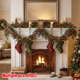 Amorly 2Pcs 180Cm Artificial Christmas Cypress Garland With Red Berries, Winter Festive Greenery For Mantel, Stair Railings & Table Decor - thumbnail 3