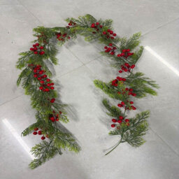 Amorly 2Pcs 180Cm Artificial Christmas Cypress Garland With Red Berries, Winter Festive Greenery For Mantel, Stair Railings & Table Decor - thumbnail 7
