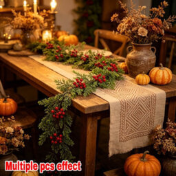 Amorly 2Pcs 180Cm Artificial Christmas Cypress Garland With Red Berries, Winter Festive Greenery For Mantel, Stair Railings & Table Decor - thumbnail 4