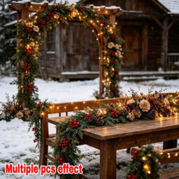 Amorly 2Pcs 180Cm Artificial Christmas Cypress Garland With Red Berries, Winter Festive Greenery For Mantel, Stair Railings & Table Decor - thumbnail 5