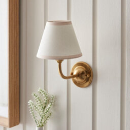 Luminosa Lighting Luminosa Dome Arc Brushed Aged Brass Plate Wall Light With Vintage White Fabric Ivy Shade 16Cm B22 - thumbnail 3