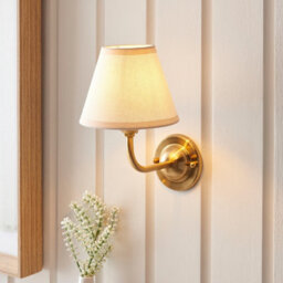Luminosa Lighting Luminosa Dome Arc Brushed Aged Brass Plate Wall Light With Vintage White Fabric Ivy Shade 16Cm B22 - thumbnail 2