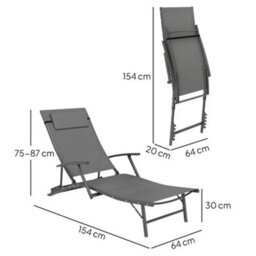Outsunny Set Of 2 Garden Sun Loungers, Folding Chaise Lounge Chairs, Grey - thumbnail 3