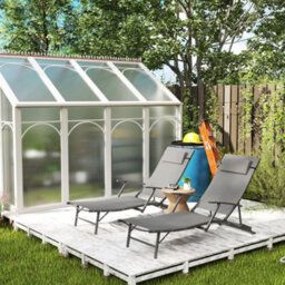 Outsunny Set Of 2 Garden Sun Loungers, Folding Chaise Lounge Chairs, Grey - thumbnail 8